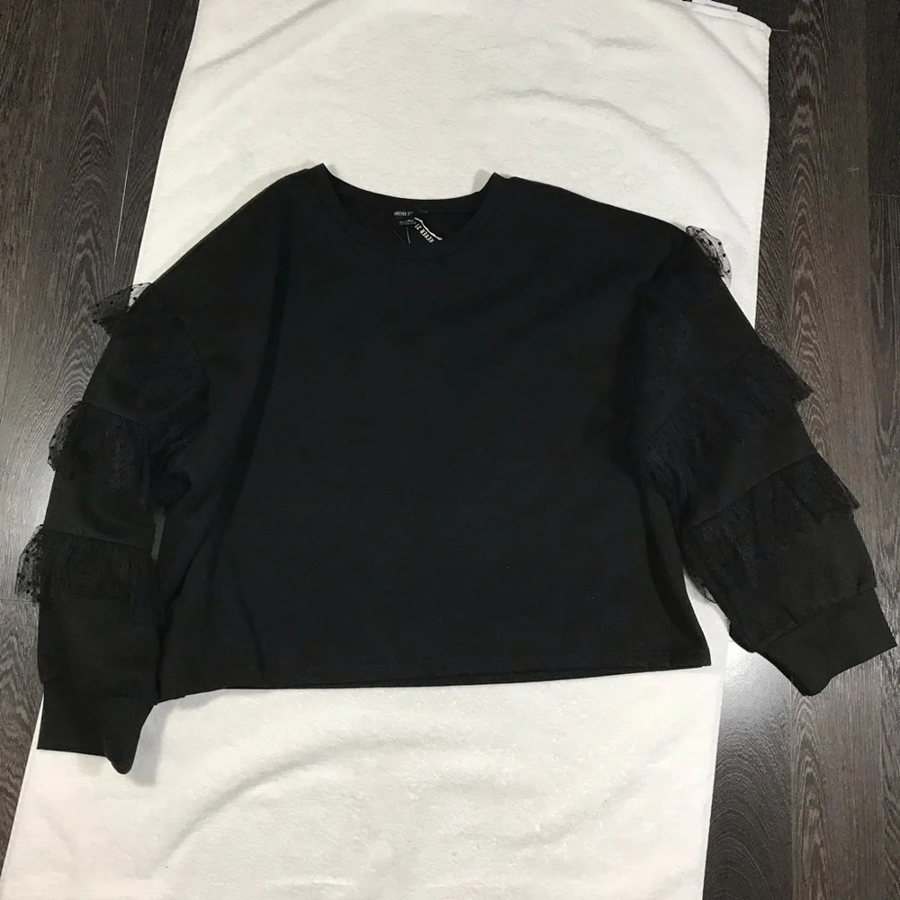 Forever 21 Black Lace Sweatshirt - Size 3X - Picture 4 of 11